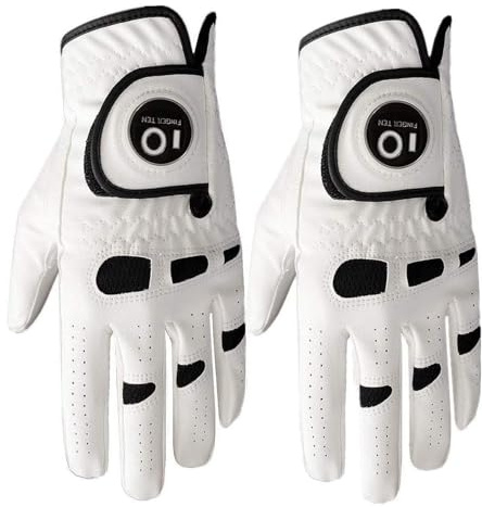 FINGER TEN Gant De Golf Hommes Main Gauche Droite avec Marqueur De Balle Paquet De 2, Gants De Golf Cuir Durable Doux Confortable en Forme Taille Petit Moyen Grand