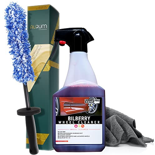 detailmate Felgenreinigungsset: ValetPRO Bilberry RTU Felgenreiniger 500ml + Aurum ultraFlat Microfaser Felgenbürste Mikrofasertuch 320GSM