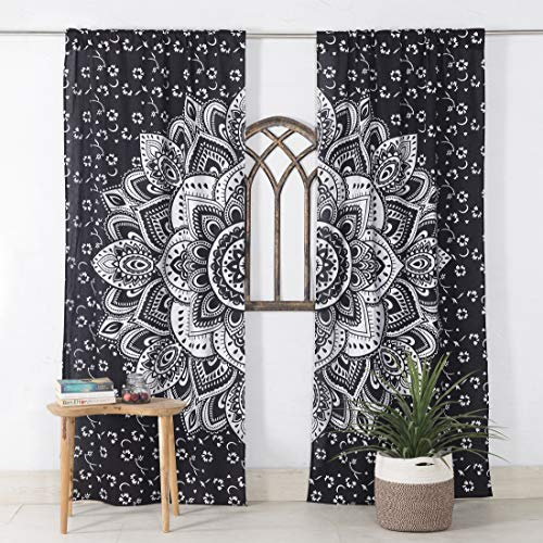 Popular Handicrafts Mandala-Vorhang, indischer Hippie-Stil, Boho-Stil, Ombré-Stil, Schwarz und Silber