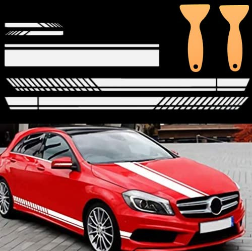 5 Stück Automobile Aufkleber Auto-Aufkleber Seitenstreifen Klebestreifen Auto Seitenaufkleber Motorhaube Streifen Racing Körper Universeller Type+ 2 Scraper(Weiß)