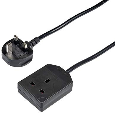Invero 1 Way 3M Metre Gang Single Socket Power Mains Extension Lead Cable British Approved 13A Amps - Black