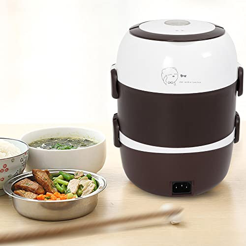 2L Elektrische Lunchbox, Tragbare Brotdose Elektrische Speisenwärmer mit Abnehmbare Edelstahlbehälter mit 3 Schicht-Design-Nahrungsmittelwärmer-Behälter