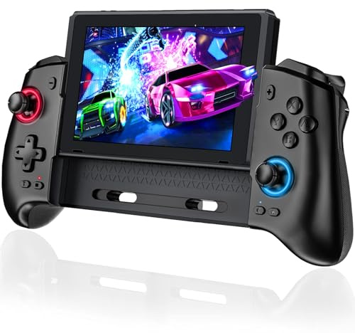 Switch Controller for Switch/Switch OLED, Rechargeable Plug-in Switch Controller, One Piece Ergonomic Grip Switch Controller for Handheld Mode with Turbo,Dual Vibration,6-Axis Motion Control,Red-Blue