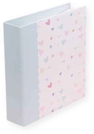 Craftelier - Gefüttertes Kartonalbum mit Herzmuster (6 x 8 Zoll) | System 2 weiße Metall-D-Ringe | robuste Einband | Größe 22,5 x 23 x 6 cm - Weiß und Pastellblau