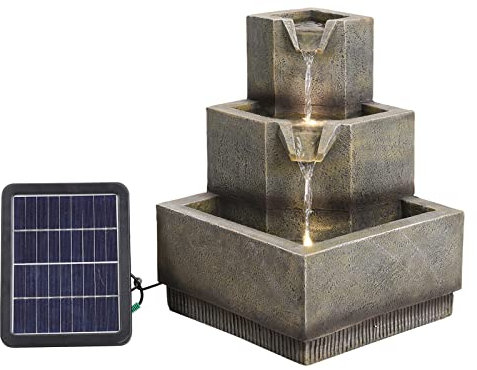 BTGGG Solar Powered Garden Water Feature Water Fountain Cascade Three Tier Water Feature Garden Yard Waterfall with LED Lights Water Feature Fountain