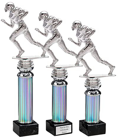 eberin · American Footballpokal mit Wunschtext· Super Bowl · Fantasy Football · Footballspieler auf Silbersäule · Pokal in 3 Größen erhältlich ·
