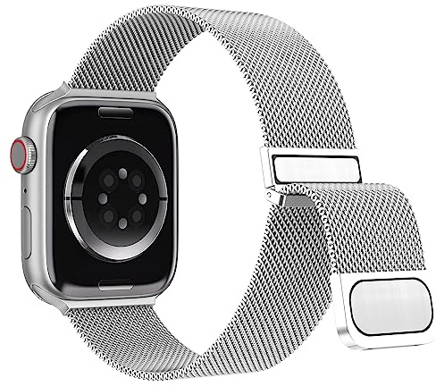 Higgs Métal Bracelet Compatible avec Bracelets Apple Watch 38mm 40mm 41mm 42mm 44mm 45mm 46mm 49mm Femme,Bracelet Double Magnétique pour iWatch Series 11 10 9 8 7 6 5 4 3 2 1 SE Ultra, Metal Milanais