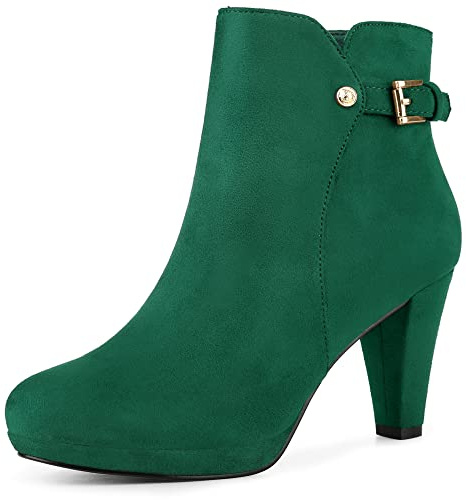 Allegra K Bottines à plateforme et talon épais pour femmes Vert 39