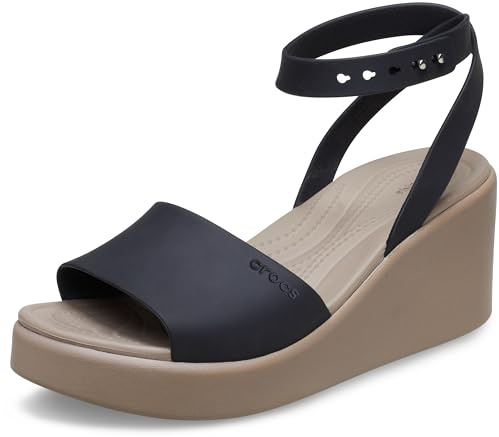 Crocs Women's Sandal, Brooklyn Ankle Strap Wedge, Black/Mushroom, 6 UK Women