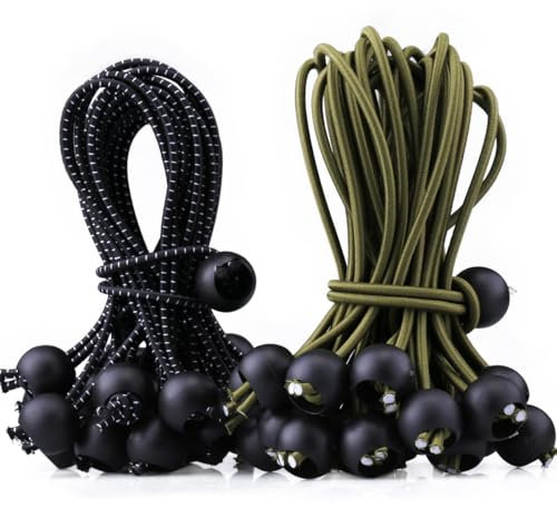 50 Pièces Tendeur Elastique avec Boules, 15cm Sandow Elastique, Tendeur Bache, Elastique Crochet Portable Durable pour Pavillon Bâche Camping Tente Rideaux Harnais d’Extension(Noir et Vert)