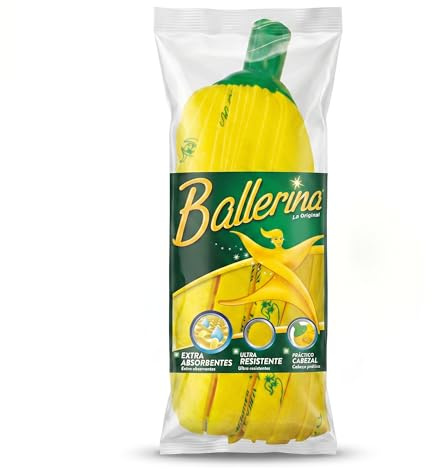 Ballerina Fregona Amarilla Original | Desde 1986 | Rosca Universal | Extra Absorbente - Ultra resistente - Práctico Cabezal - Para Todas las Superficies