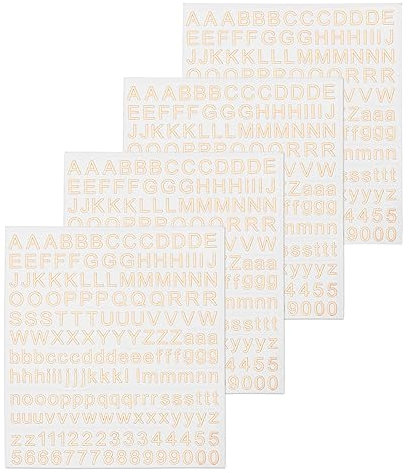 sourcing map 4 Blätter Nummern Buchstaben Aufkleber, 7mm Stereo Selbstklebende Buchstaben Zahlen Kit für Postfach,Schilder,Adressnummer,DIY Scrapbooking, Roségold (185 Stück/Blätter)