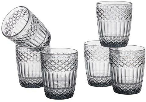 Baroni Home Set 6 pz di Bicchieri in Vetro Decorati con Rifiniture in Rilievo da 30 CL, Lavabili in Lavastoviglie, 8x8x10 cm, Fumé