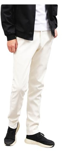 Legou Pantalon en cuir pour homme - Pantalon de motard fin de couleur unie, Blanc, 5XL