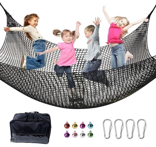 LPIW Climbing Net for Kids - 9.9FT x 9.9FT Double Layers Heavy Duty Playground Safety Net, Climbing Cargo Net for Tree House Tree Fort, Back Yard, Jungle Gyms, Monkey Bar Security Mesh（Black）