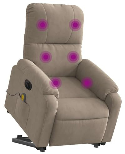 vidaXL Massagesessel, Sessel mit Aufstehhilfe Elektrisch, Relaxsessel mit Liegefunktion Vibrationsfunktion, Fernsehsessel Liegesessel Aufstehsessel, Taupe Mikrofasergewebe