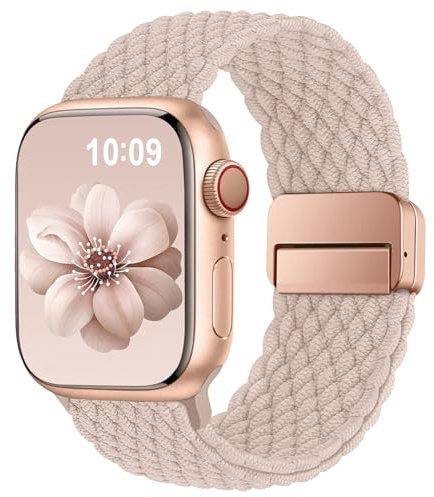 Higgs Bracelets Tressé Compatible avec Bracelet Apple Watch 40mm 41mm 38mm 42mm 44mm 46mm 45mm Ultra 3/2 49mm Femme Homme, Fermoir magnétique Elastique Nylon pour iWatch Series 11 10 9 SE 8 7 6 5 4 3