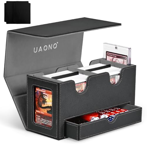 UAONO Card Deck Box for MTG, Double Storage Box with 2 Commander Display & 1 Dice Tray, Fits 200+ Double Sleeved, Organizer for CCG TCG Sports(Black Gray)