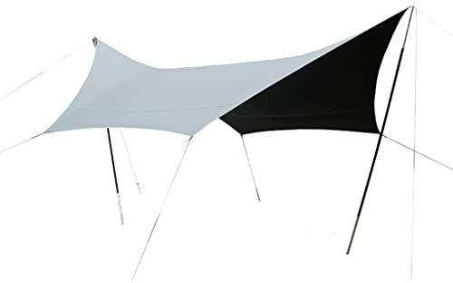 YUEKOPOU Tarpaulin Portable Sonnenschirm Markise, Camping Shelter Fly Sechseckiges Baldachin-Zelt Outdoor Camping Picknick Sonnenschirm for Camping, Reisen, Outdoor, Hängematten