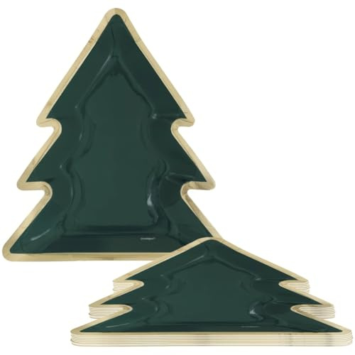 Unique Platos de papel con forma de árbol de acebo verde festivo con estampado de lámina dorada, 8.25 pulgadas (paquete de 8), perfectos para fiestas de Navidad y reuniones de temporada