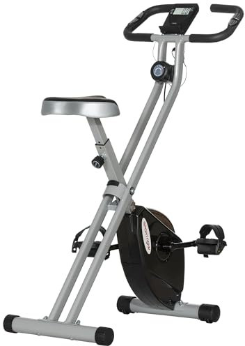 SPORTNOW Folding Exercise Bike, Quiet Stationary Bike with 8-Level Magnetic Resistance, Heart-Rate Sensor, Adjustable Seat and Wheels for Home Gym Workout, Black and Grey