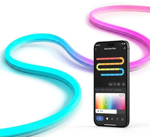 CALEX Neon Flex LED Strip 2 m, RGBIC Stimmungsbeleuchtung biegbar, App- und Sprachsteuerung, WLAN, für Wohnzimmer und Schreibtisch