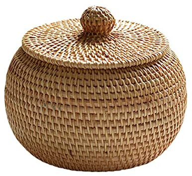 Ainiupi Runde Rattan-Box, Weiden-Obstkorb mit Deckel, Brotkorb, Aufbewahrungskorb, Weidengeflochtener Korb für Brot