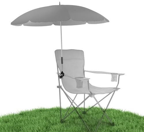 STYNGARD Stuhl Sonnenschirm für Liegestuhl mit UV Schutz 50+ / 120 cm Kuppelmaß mit Überhang - Klemm Sonnenschirm Campingstuhl - Schirm für Stuhl mit Universal-Klemme Modell SAN FRANCISCO (grau)