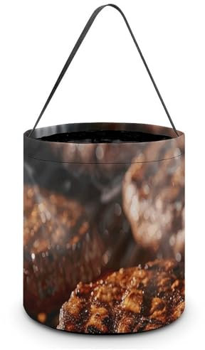 SLKMHFT Collapsible Halloween Tote Candy Bag Smoke from The Grill Printed Candy Bucket Reusable Candy Basket with Handles for Halloween Party Christmas Party Storage, Smoke from the Grill, 7.9*7.9*8.3