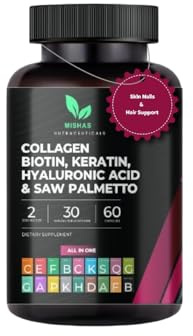 Multi Collagen Hair Pills - Biotin 10,000mcg, Keratin & Hyaluronic Acid - Hair Growth - Hair Skin & Nails Vitamins & DHT Blocker - Vitamin E Folic Acid Pumpkin Seed MSM, Saw Palmetto 60 Vegan Capsules