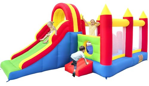 Ballsea Hüpfburg XXL - Riesiges aufblasbares Schloss mit großer Rutsche und Trampolin, 592x290x216 cm - Ideal für Kindergeburtstag und Garten (kein Gebläse)