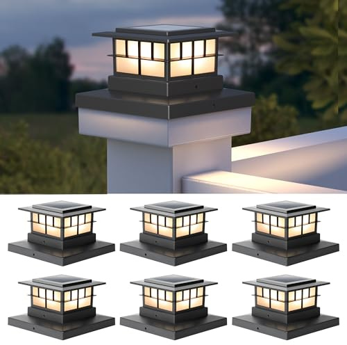 LUTEC 6 Pack Solar Post Cap Lights, IP65 Waterproof Solar Fence Post Lights for 4x4 5x5 6x6 Wooden/Vinyl Posts, Warm White 3000K LED Solar Powered Lighting Decor for Yard, Garden, Patio, Deck
