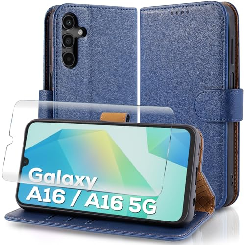 Case Collection for Samsung A16 Phone Case and Screen Protector - Leather Folio Flip [Kickstand] Shockproof Cover [RFID Blocking] Magnetic Wallet for Samsung Galaxy A16 5G Case Blue