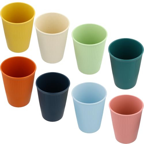 8 Pcs Vasos Plastico Duro 350ml, 8,3x10,8cm, 8 Colores Copas Plastico Apilable Reutilizables, Resistente Temperatura -20℃ a 120℃, Vasitos Aperitivos Plastico, Tazas Café Té Agua Cocina Picnic, Espesar