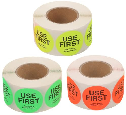 JEWEDECO Inventaretiketten 3 Rollen Selbstklebend Fluoreszierend Rot Grün Gelb Bestandskontrolle Haftetiketten Für Lebensmittelverpackung Lagerung Versand
