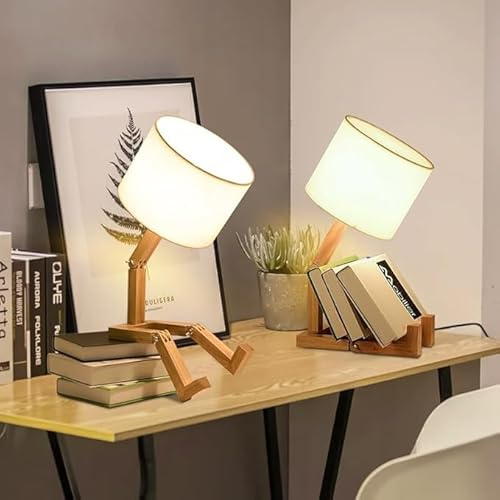 ELINKUME Roboter Schreibtischlampe Set von 2,Nette Nachttischlampe für Schlafzimmer,Holz kreative Tischlampe,Einstellbare Form Nachttisch Spaß Funky Lampe,DIY Spaß Roboter Lampe für Schlafzimmer