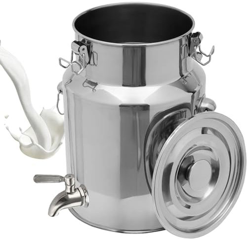 Adima 5L/9L/14L/18L Secchio Bricco per latte in acciaio inox Brocca di Latte con Rubinetto Brocca D'acqua Secchio Di Vino con Coperchio Sigillato,18L