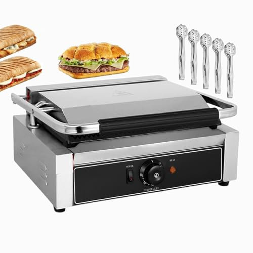 QUSYZD Sandwichera eléctrica de Acero Inoxidable con Plancha y Parrilla, para Hamburguesas, sándwiches, filetes y Tocino, con Placas ranuradas, 50 °C-300 °C, 220 W, 1800 W,1800W