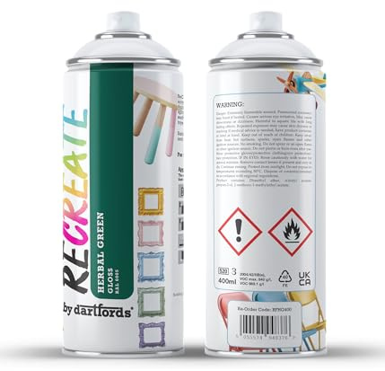 RECREATE Herbal Green Gloss Spray Paint for Wood, Metal, Plastic | Quick Drying, Smooth, Durable, Easy-to-Apply | Suitable for Indoor / Outdoor | For Furniture, Craft, Doors, Ornaments, Pots, Frames