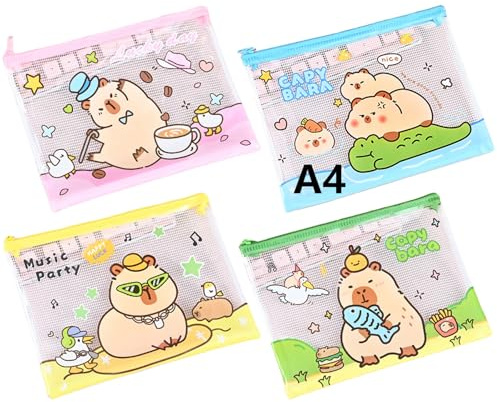 LaresDay 4 Stück Kids Dokumententasche mit Reißverschluss A4,Schönes Design, Wasserdichter Dokumentenbeutel für Dokumente, Quittung, Papier, Schule, Prüfungsblatt, Kosmetik, Reise,Kunst, 4 Farben