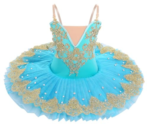 Ballettkleidung Mädchen 3-14-Jahre für Tanz: Tüll Pailetten Ballettkleid mit verstellbarem Träger - Kinder Tanzkleid für Balett Eiskunstlauf Rollkunstlauf