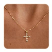 FloralGrace Collier en Or avec Croix pour Femmes Pendentif délicat en Diamant Croix Collier Non ternissant Résistant à l'eau Collier Ras du Cou Simple Minimaliste