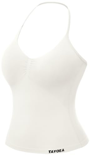 TAYOEA Soutien-Gorge de Sport Femme Débardeur sans Couture décolleté en V Sexy Gym sans Manches Hauts sans Dos Longs Halter Top Workout Sports Bra pour Fitness Course Jogging Yoga