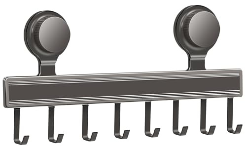 vinlley Rotierende Hakenleiste 360° | 8—12 Haken Saugnapf Hakenleiste ohne Bohren | Max. Tragkraft 20 kg | Edelstahl‑Alu Küchen‑Organizer für Utensilien & Handtücher
