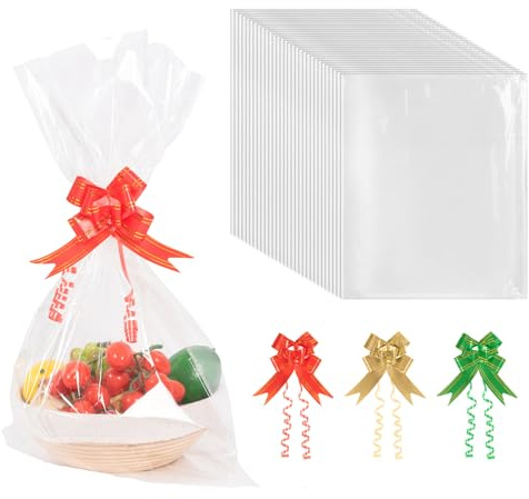 30 Pcs Cellophane Wrap for Hampers, 60 x 40cm Clear Gift Bags