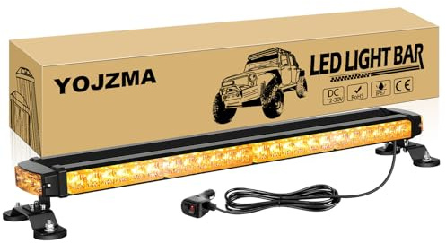 YOJZMA 26 Pollici Bifacciale Barra luminosa stroboscopica, Ambra | 54 LED Luce emergenza da tetto, base magnetica potente, cavo 3,6m, spina accendisigari, per spazzaneve, camion, Veicoli Edili