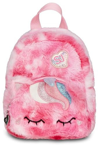 SJ GANG STYLE JAM GANG Mini Zainetto Unicorno Per Bambine In Pelliccetta Rosa, Con Spallacci Regolabili, Dettagli Scintillanti E Cursori Personalizzati