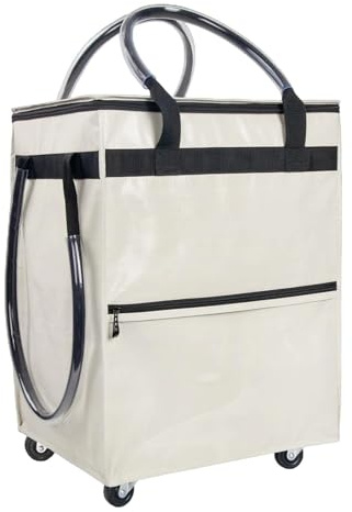 TOPINCN Borsa del Carrello della Spesa Pieghevole, Borsa della Drogheria a Ruote Riutilizzabili, Tasca del Carrello a Prova di Acqua, Sacco a Carrello Portatile con Manico per il (WHITE)