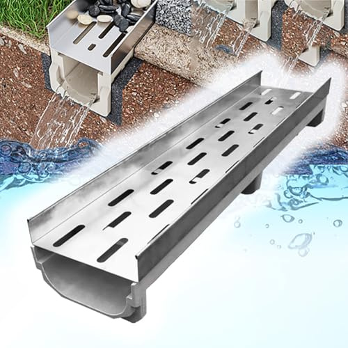 MLYAYE canaletta scolo Acqua piovana Kit di drenaggio Francese a Forma di U per Patio/Giardino, System di drenaggio sotto Il Ponte con griglia in ciottoli, Canale di drenaggio(100x16x30cm)