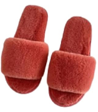Pantoufles pelucheuses à bout ouvert pour femme - Semelle plate moelleuse - Bout ouvert - Couleur unie - Légères - Minimalistes et confortables - Semelle souple - Pour intérieur et extérieur, Orange